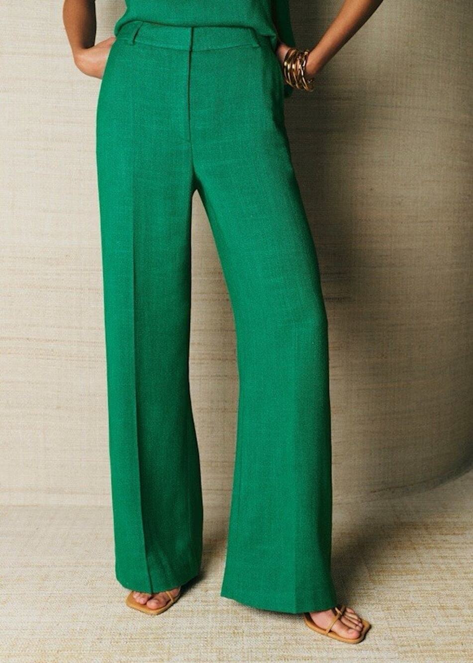 Sezane Giovanni Trousers Green High Waist Wide Leg 38